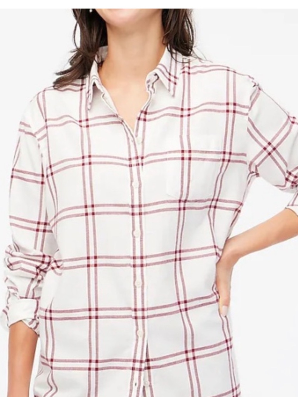 J. Crew White Shirt with Burgundy Plaid Button-Down M